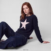 Pull col bateau manches longues strass bleu marine