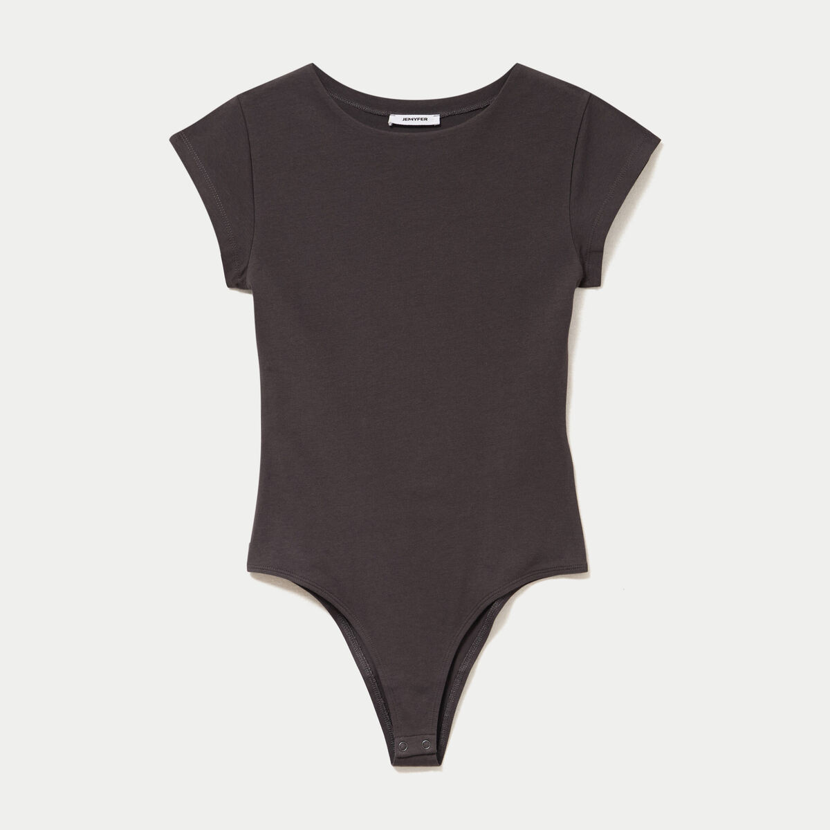 Body ajust&eacute; col rond manches courtes gris