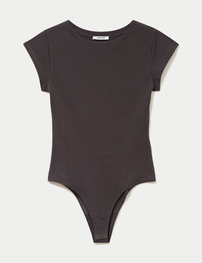 Body ajust&eacute; col rond manches courtes gris