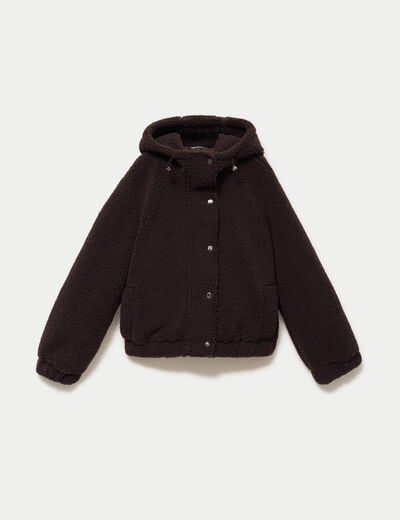 Blouson court droit effet polaire marron fonc&eacute;