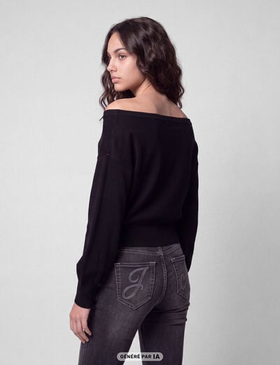 Pull oversize col bardot manches longues noir