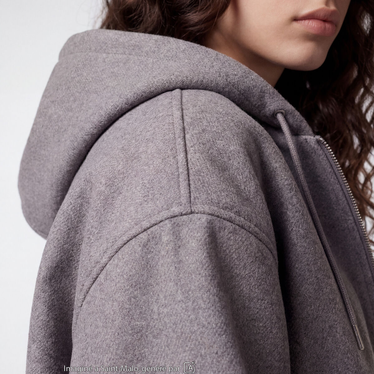 Blouson cropped effet boule &agrave; capuche gris fonc&eacute;