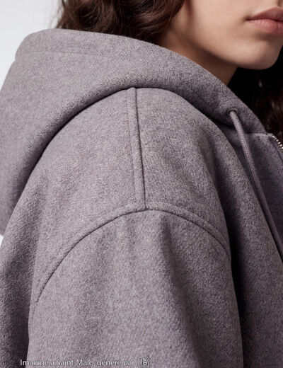 Blouson cropped effet boule &agrave; capuche gris fonc&eacute;
