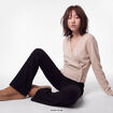 Pull col v manches longues beige