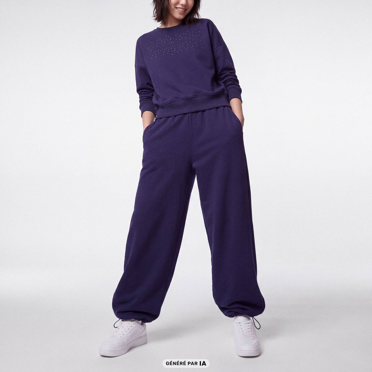 Jogging large &agrave; strass bleu marine