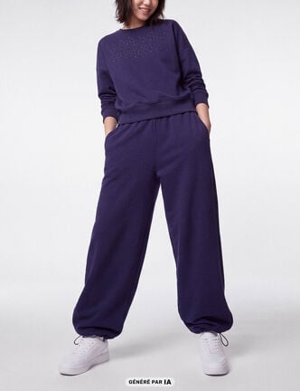 Jogging large &agrave; strass bleu marine