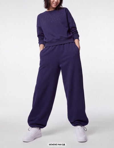 Jogging large &agrave; strass bleu marine