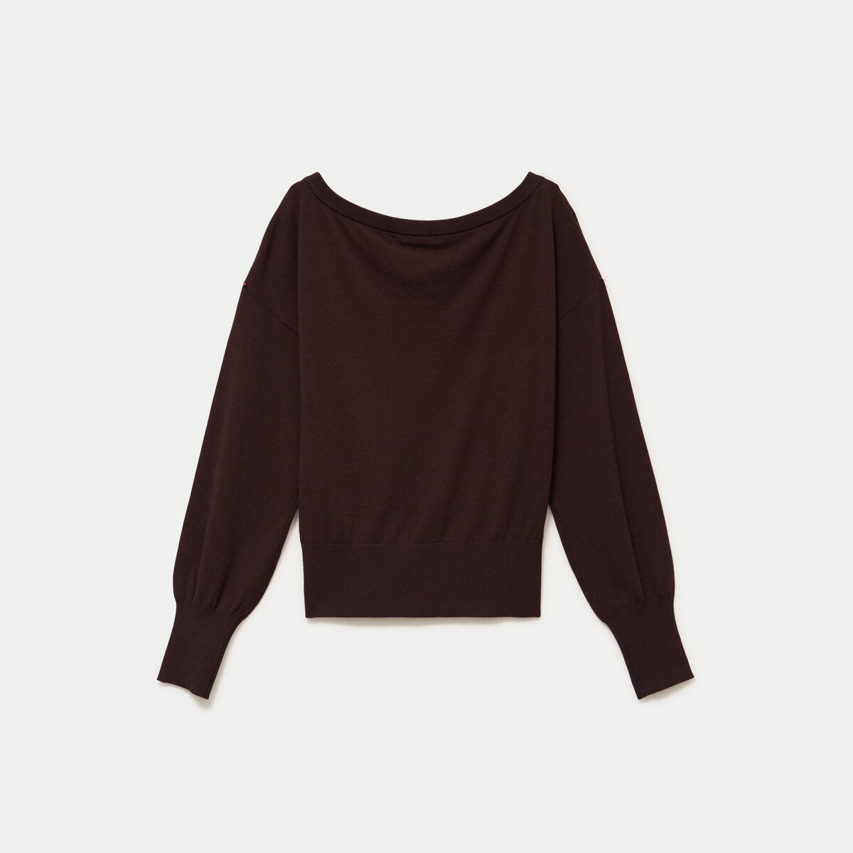 Pull oversize col bardot manches longues marron fonc&eacute;