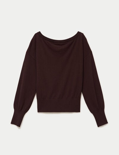 Pull oversize col bardot manches longues marron fonc&eacute;