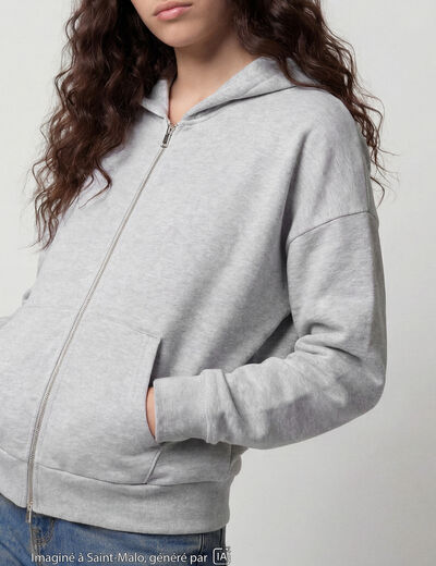Sweat oversize court &agrave; capuche gris clair