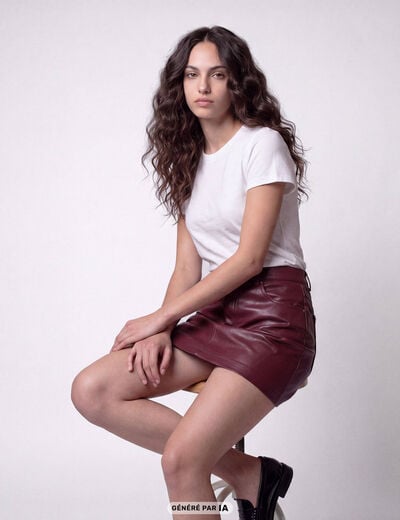 Jupe-short en similicuir bordeaux