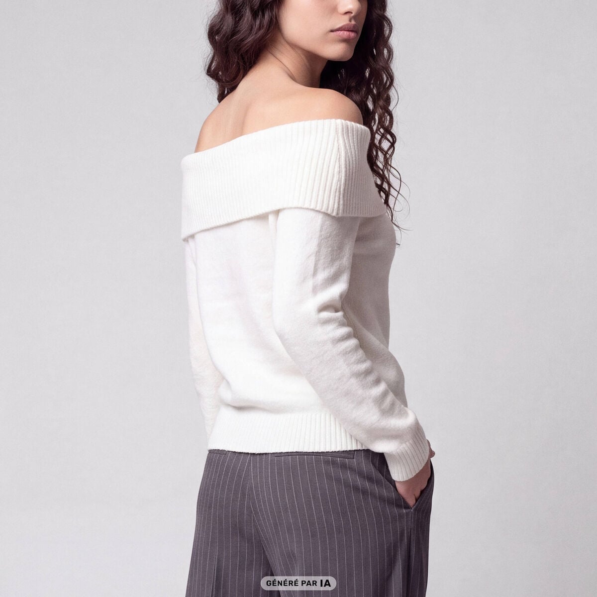 Pull col bardot manches longues ecru