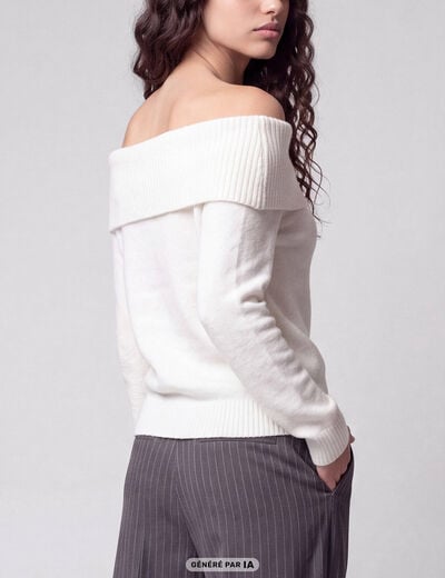 Pull col bardot manches longues ecru