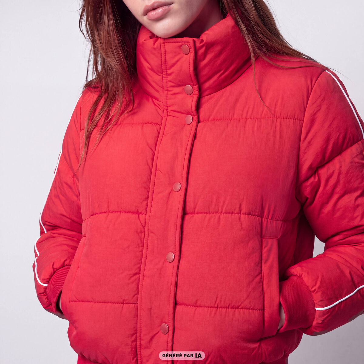 Doudoune droite cropped col montant rouge