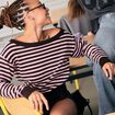 Pull col bateau manches longues marron fonc&eacute;