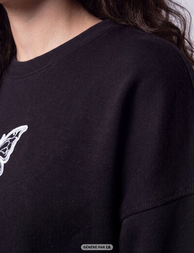T-shirt ample col rond manches longues noir