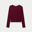 T-shirt ajust&eacute; col rond manches longues bordeaux