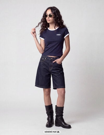 T-shirt col rond manches courtes bleu marine
