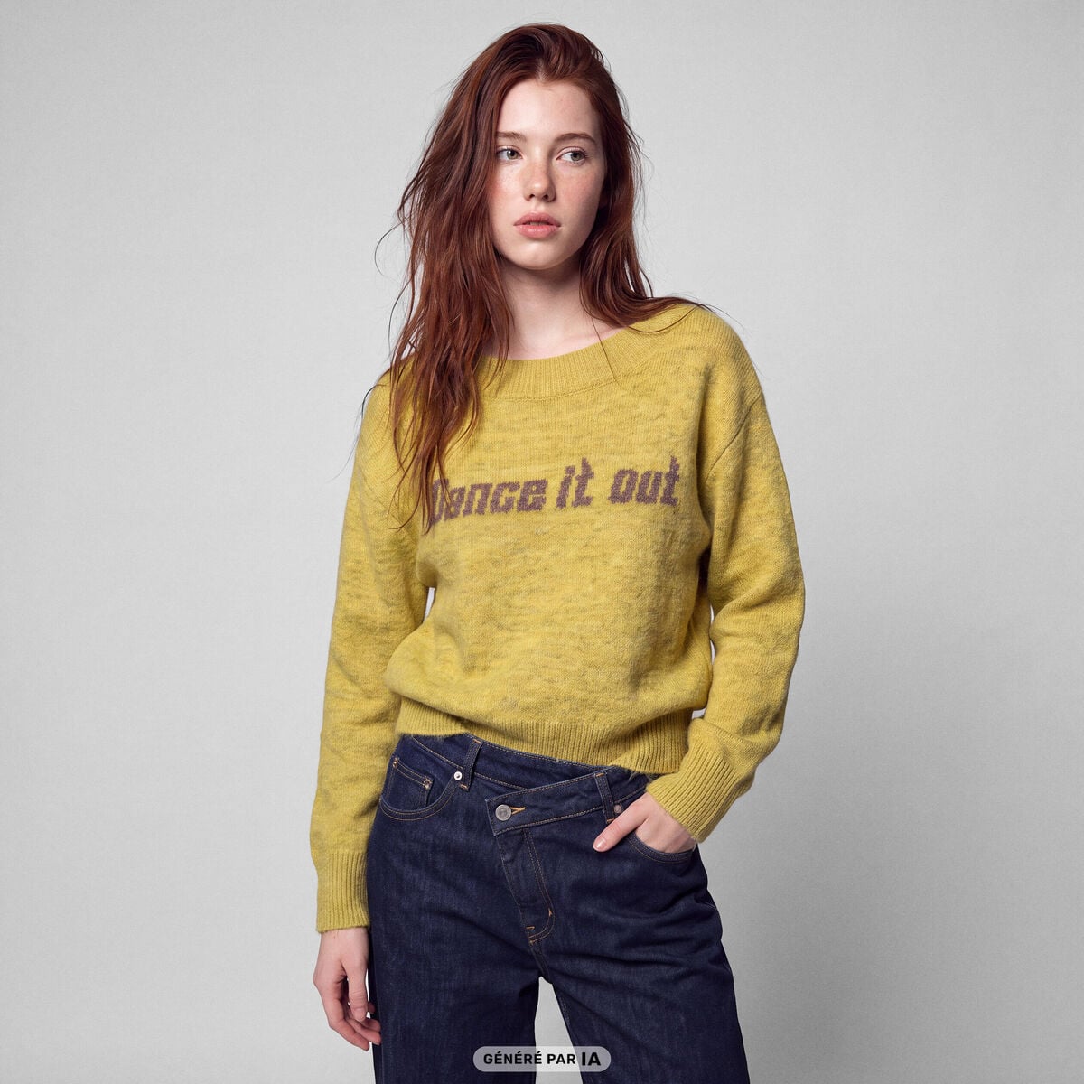 Pull col rond manches longues jaune clair