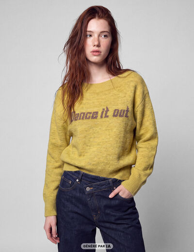 Pull col rond manches longues jaune clair