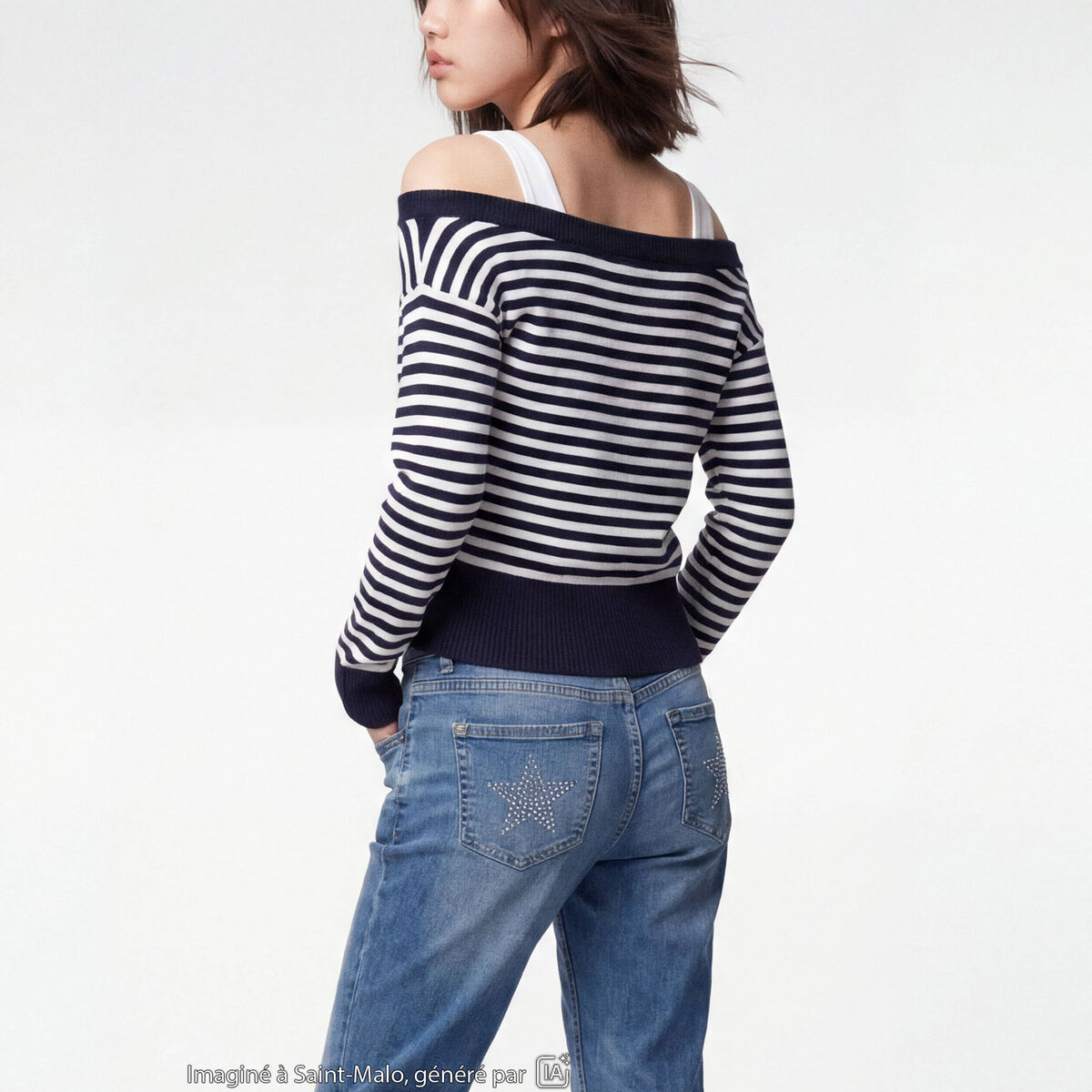 Pull col bateau manches longues bleu marine