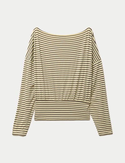 Top col bateau manches longues jaune citron