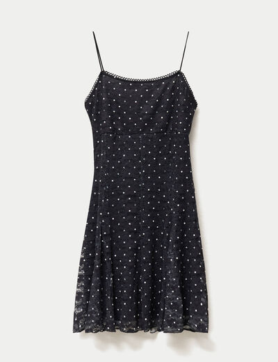 Robe fines bretelles col coeur dentelle noir ado