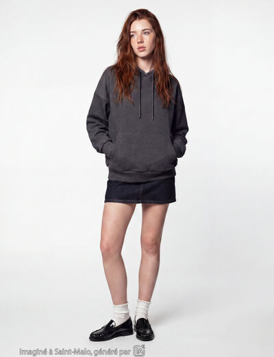 Sweat &agrave; capuche manches longues gris