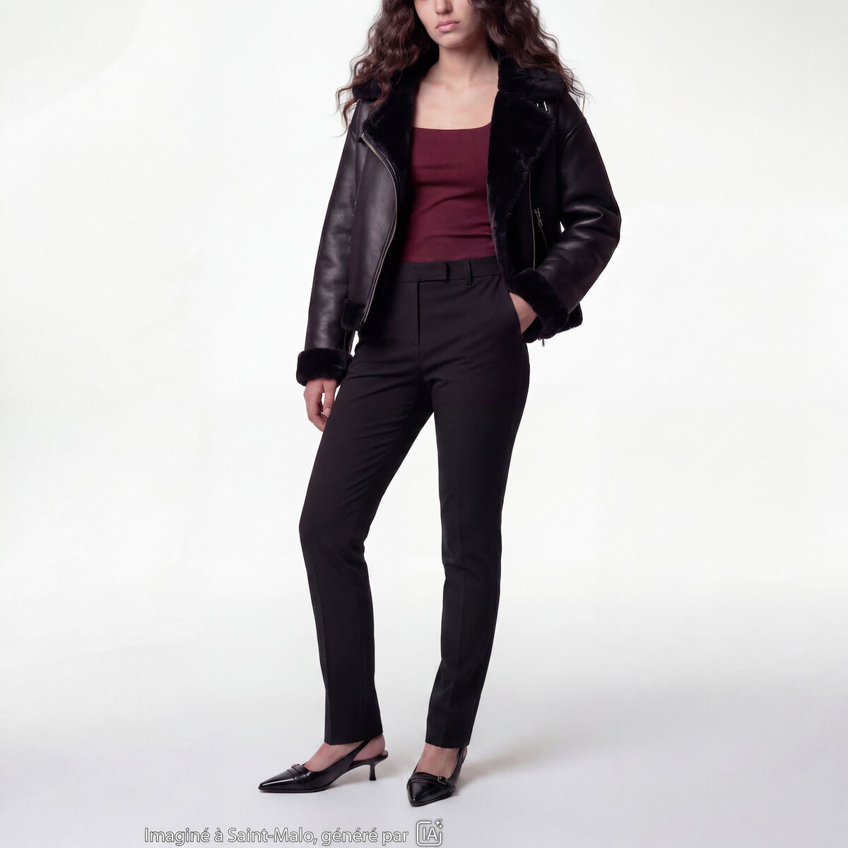 Pantalon bootcut taille basse noir