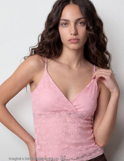 Top ajust&eacute; d&eacute;collet&eacute; sans manches rose