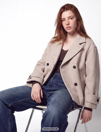Caban oversize court col montant beige