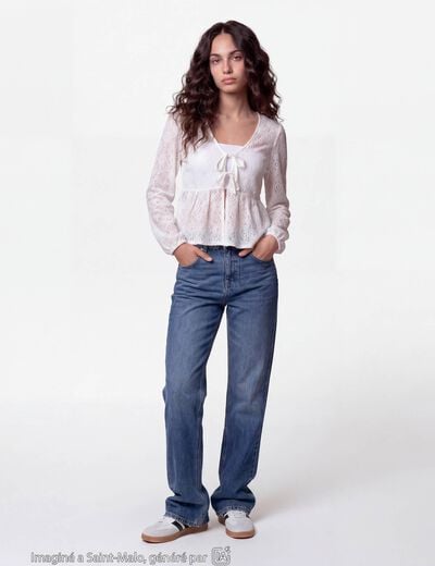 Chemise cintr&eacute;e dentelle col rond ecru ado