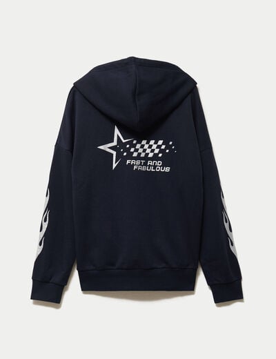 Sweat &agrave; capuche manches longues bleu marine
