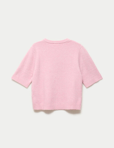 Pull col rond manches courtes rose