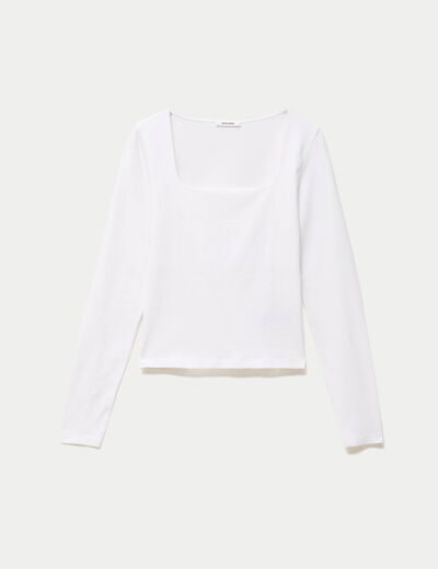 T-shirt ajust&eacute; d&eacute;collet&eacute; manches longues blanc