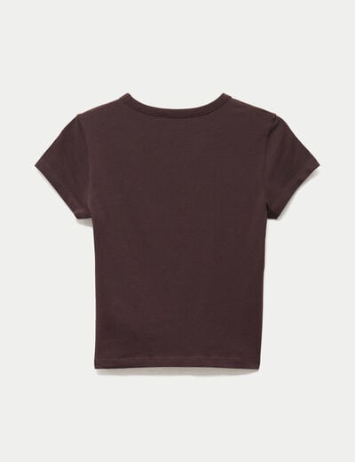 T-shirt ajust&eacute; col rond manches courtes marron fonc&eacute; ado