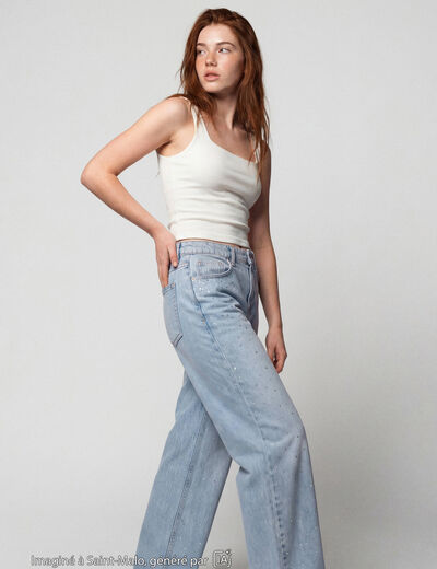 Jean Lenny wide leg taille standard denim bleach