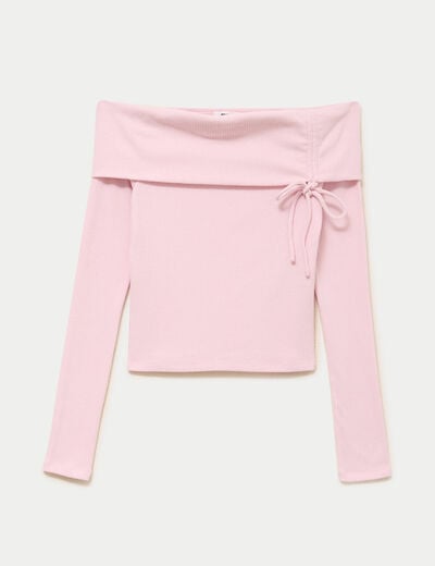 Top ajust&eacute; cropped manches longues rose clair