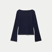 T-shirt cintr&eacute; col rond manches longues bleu marine