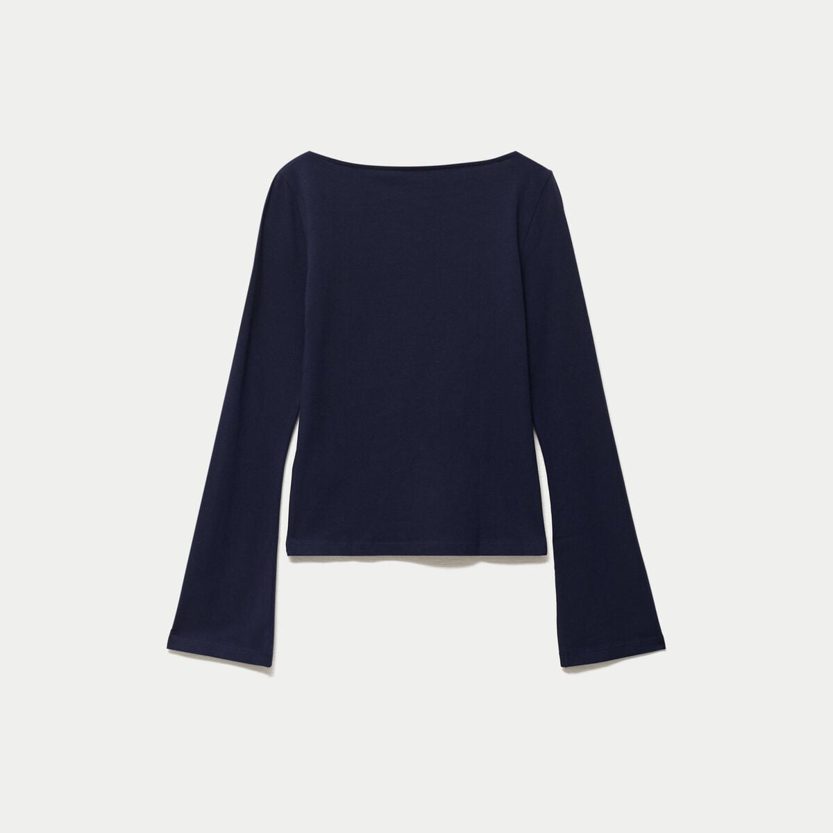 T-shirt cintr&eacute; col rond manches longues bleu marine
