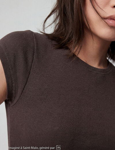 Body ajust&eacute; col rond manches courtes gris
