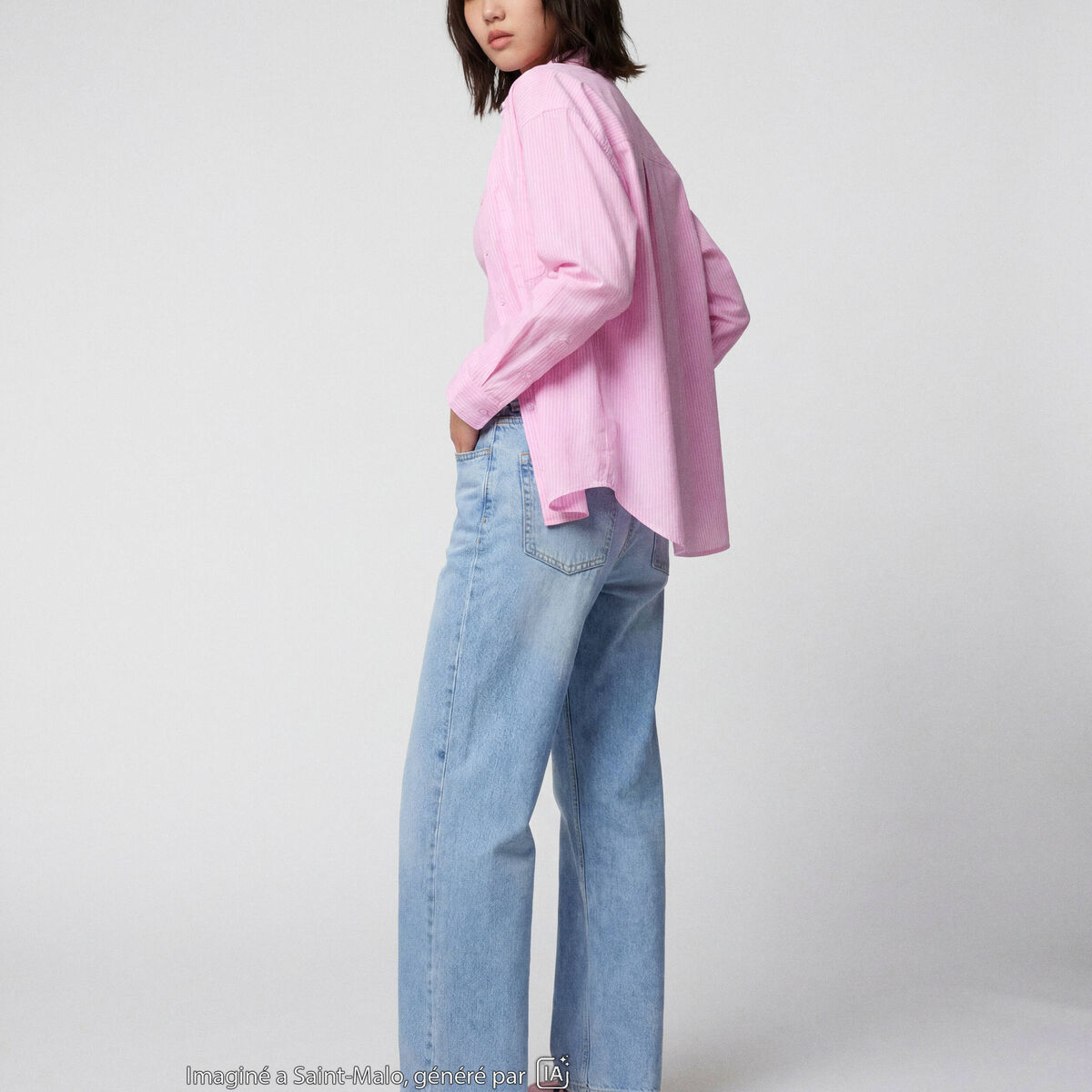 Jean regular taille haute denim bleach ado