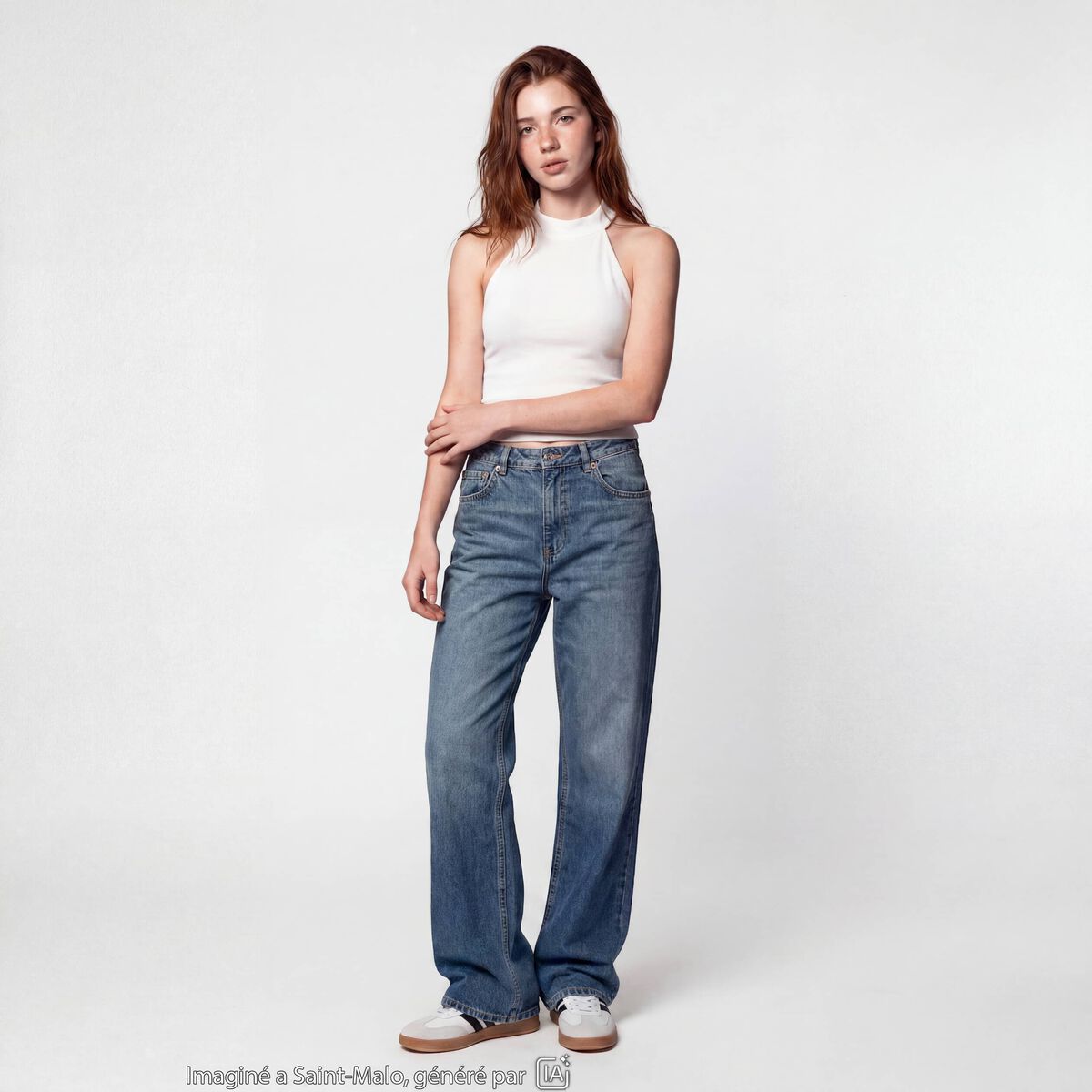 Jean regular taille haute denim double stone ado