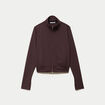 Gilet droit cropped col montant marron fonc&eacute;