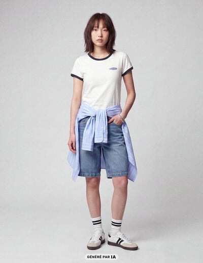 Bermuda large en jean 5 poches denim double stone