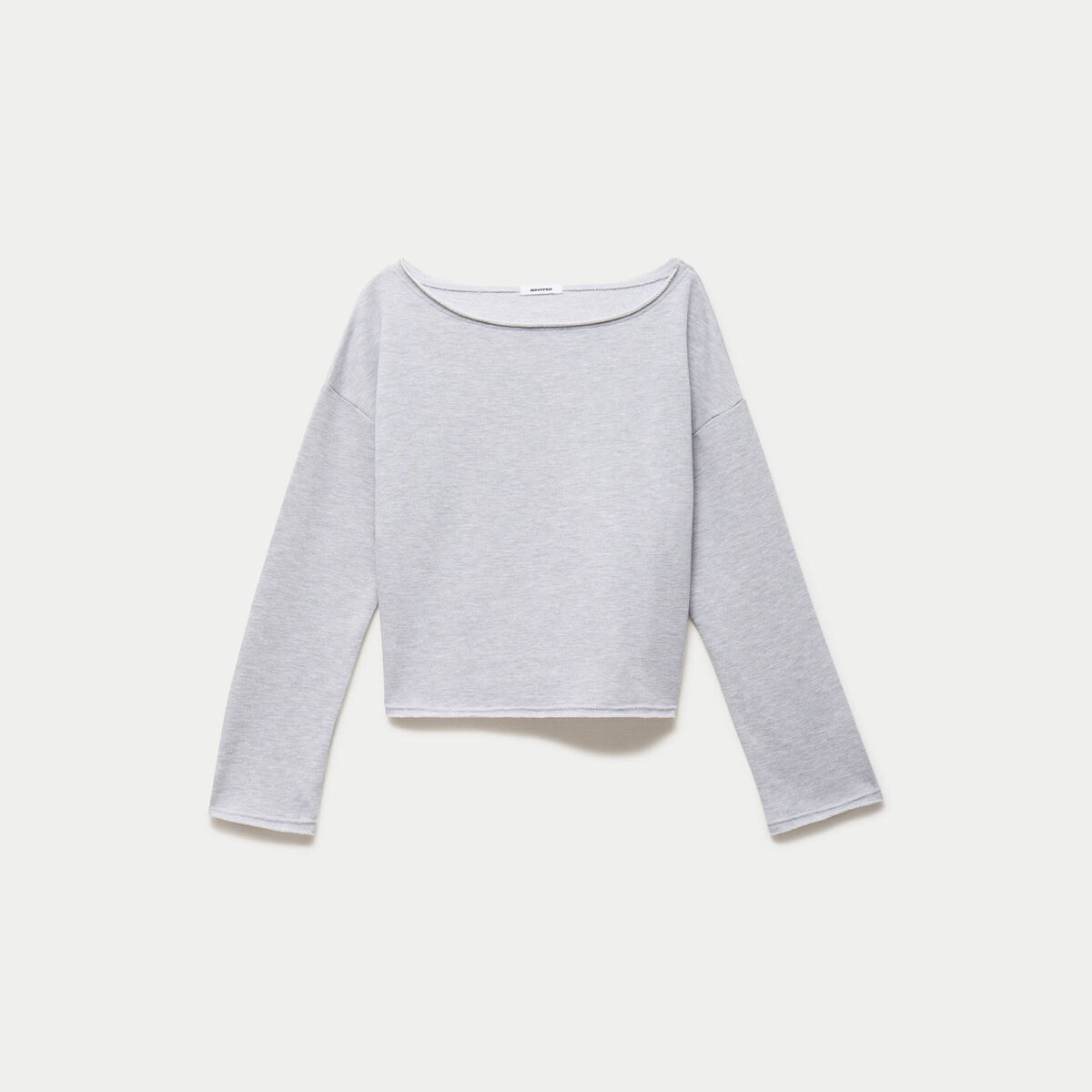 Sweat oversize cropped col bateau gris clair ado