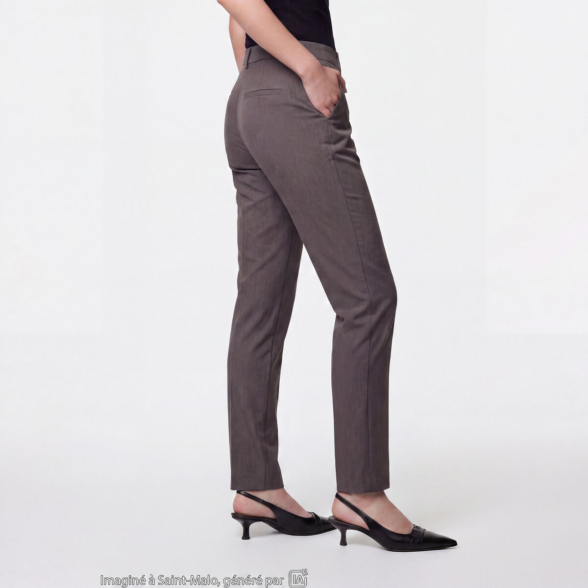 Pantalon bootcut taille basse gris fonc&eacute;