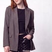 Veste col tailleur manches longues gris fonc&eacute;