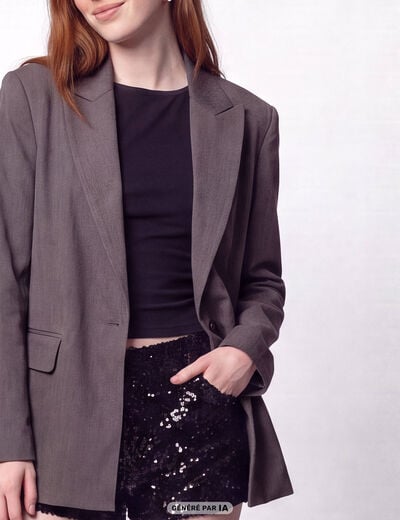 Veste col tailleur manches longues gris fonc&eacute;