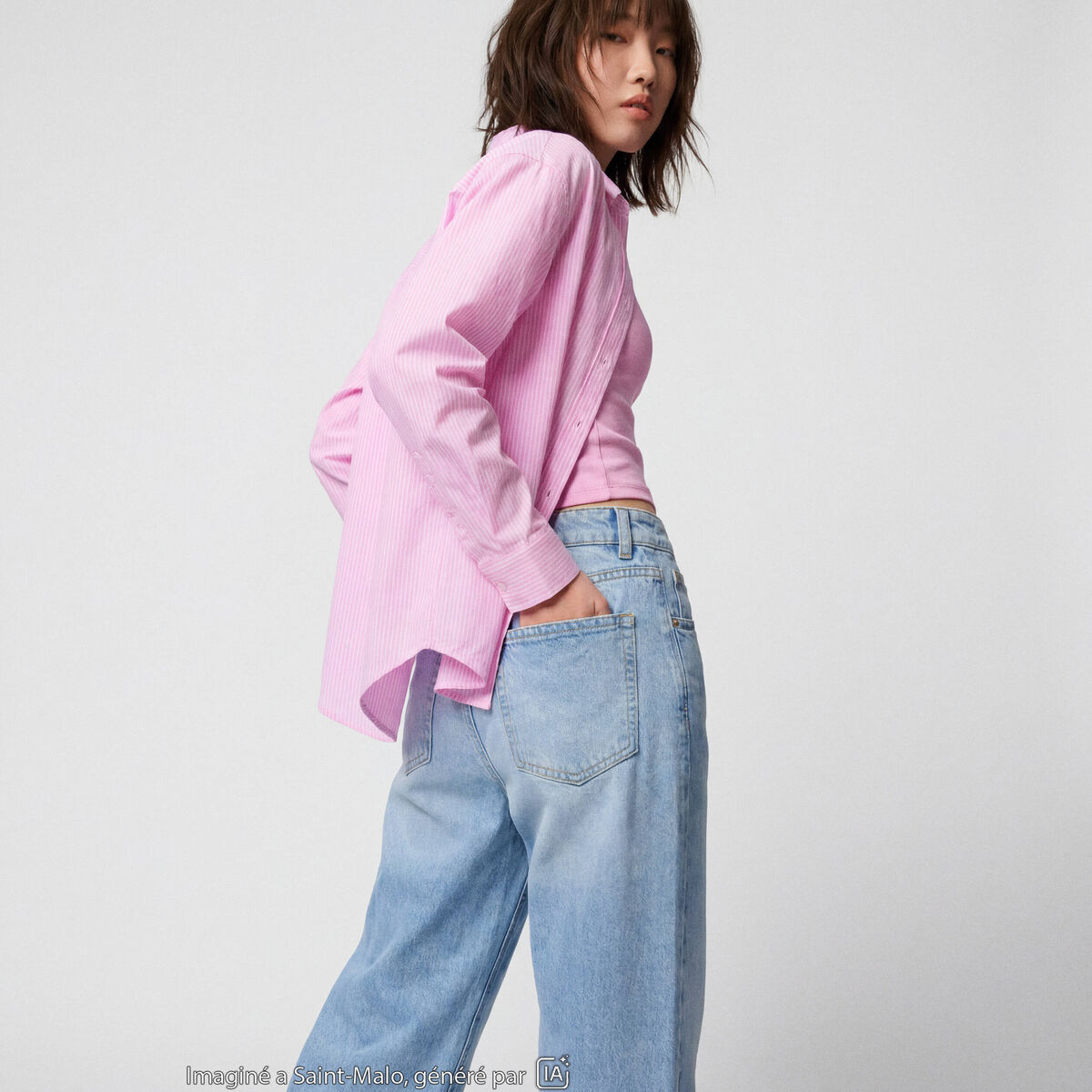 Jean regular taille haute denim bleach ado